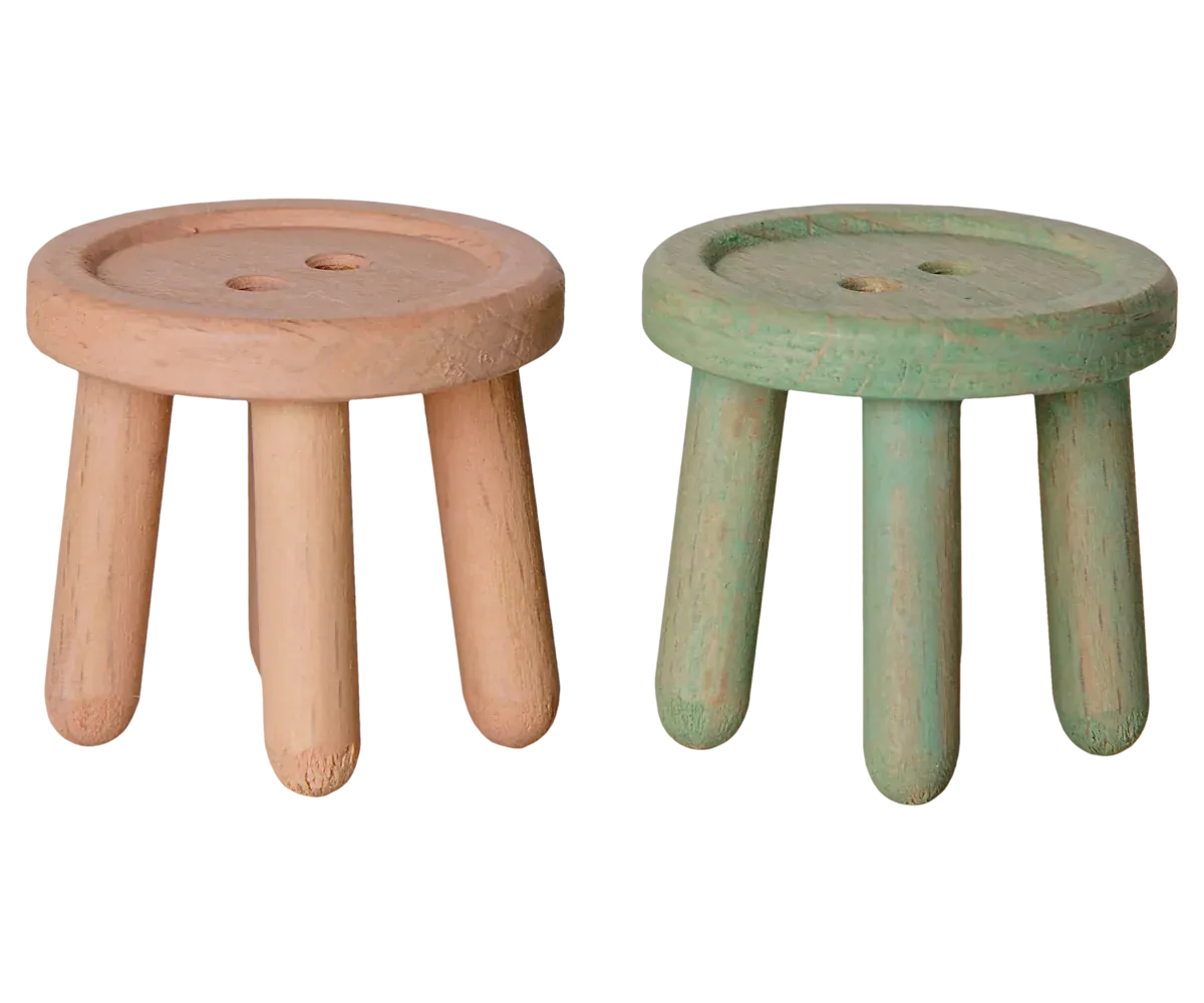 Maileg Mouse Stool Set In Light Rose &amp; Light Mint