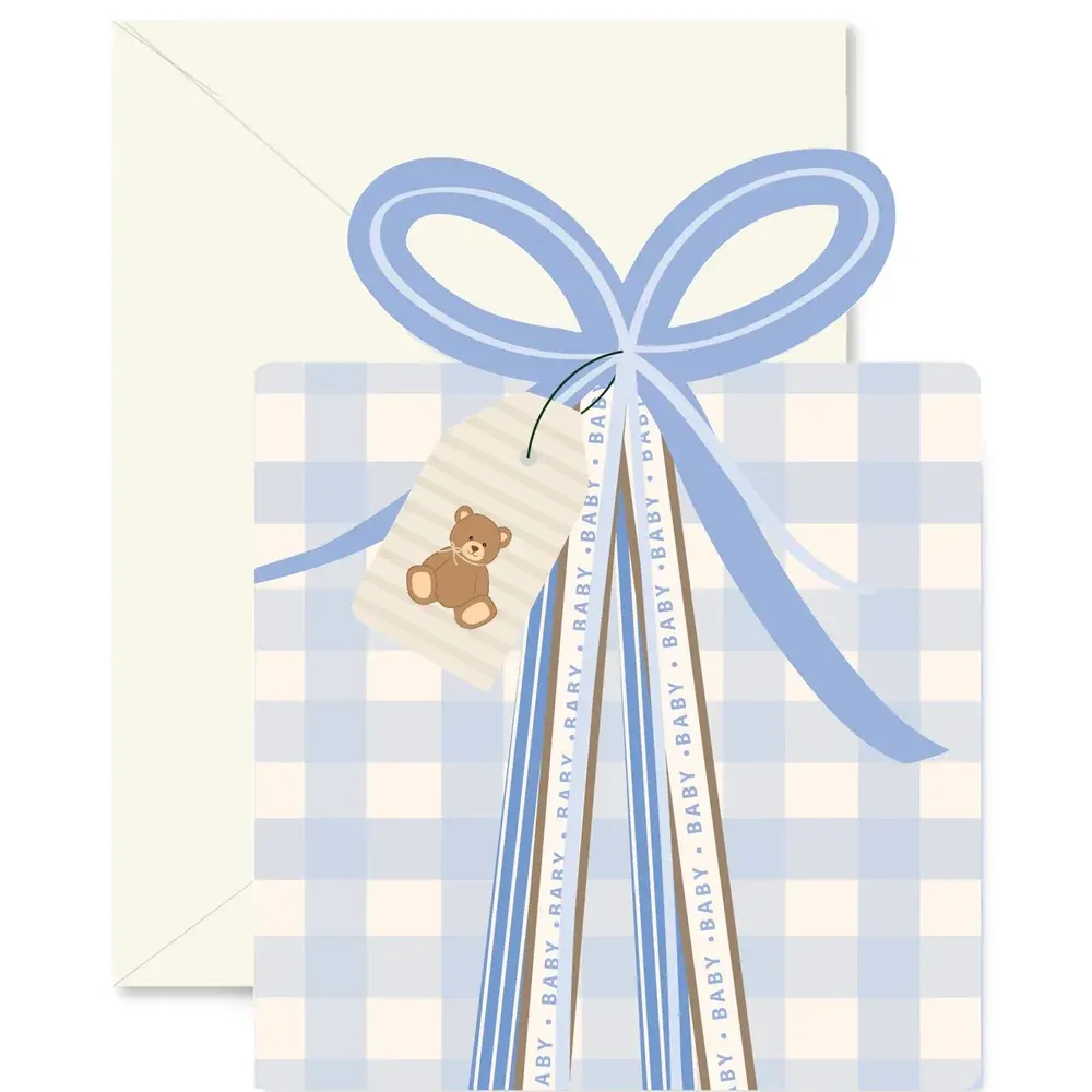 Card Blue Gingham Baby Gift Die-Cut