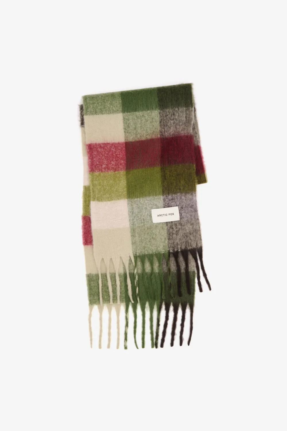 Arctic Fox &amp; Co. The Reykjavik Scarf In Mossy Green Check With Burgundy