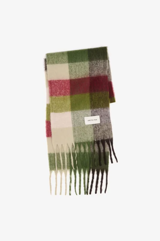 Arctic Fox &amp; Co. The Reykjavik Scarf In Mossy Green Check With Burgundy