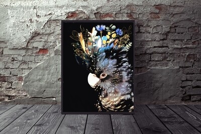 Black / Blu Cockatoo Print