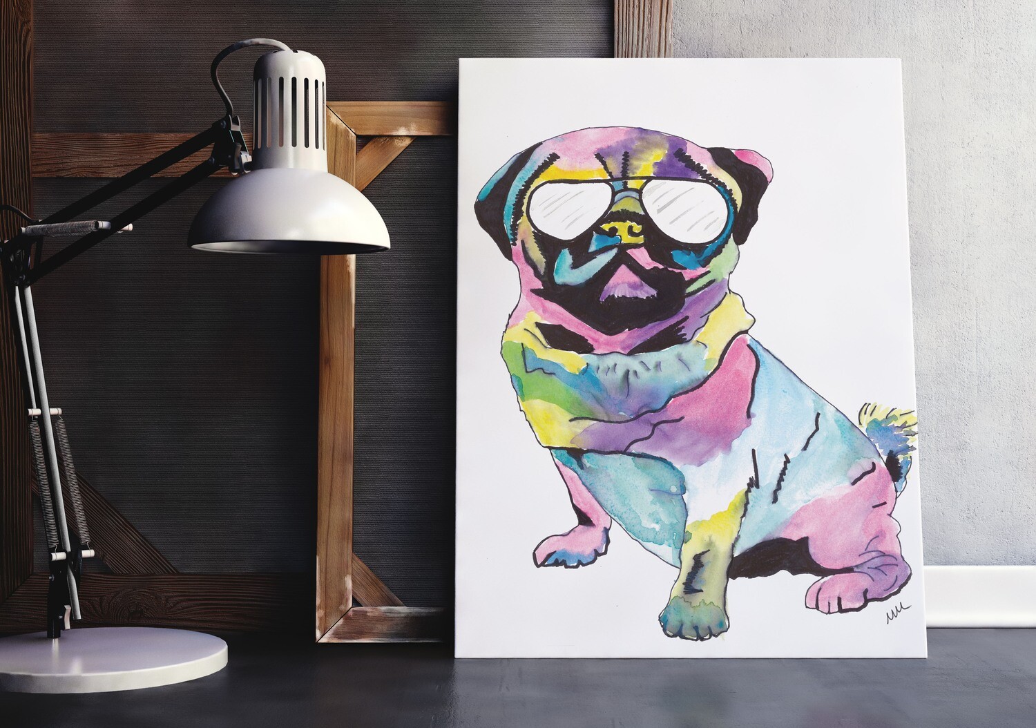 Pug with glasses Print