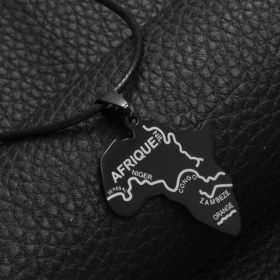 Black Map of Africa Pendant with rope