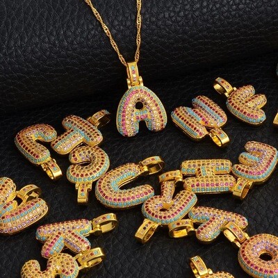 A-Z Colored Stone Letter Pendant Necklaces Gold Color Charm