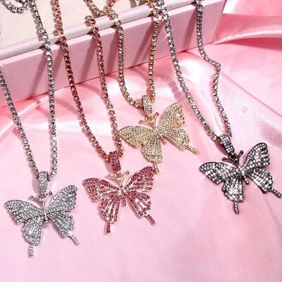 Bling Crystal Butterfly Pendant Necklace