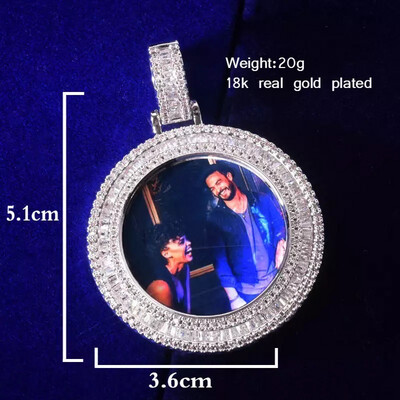 Solid Round Baguette Memory Picture Photo Necklace