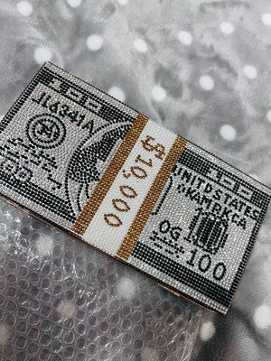 $100 Dollars Rhinestone Crystal Money Bag Clutch Evening Purse
