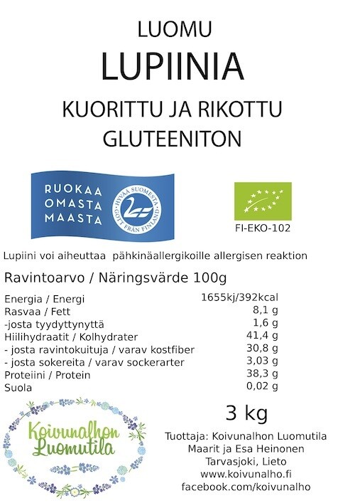 Lupiini kuorittu &amp; rikottu, Gluteeniton 3 kg