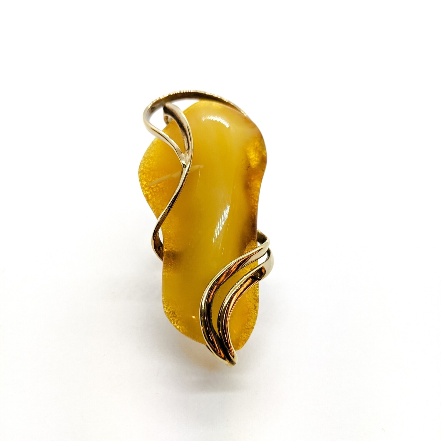 Ring with Baltic amber in glided silver