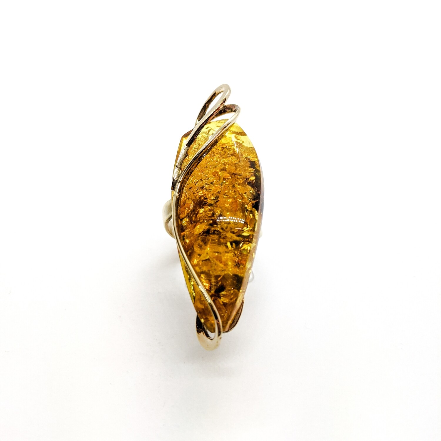 Ring with Baltic amber in glided silver
