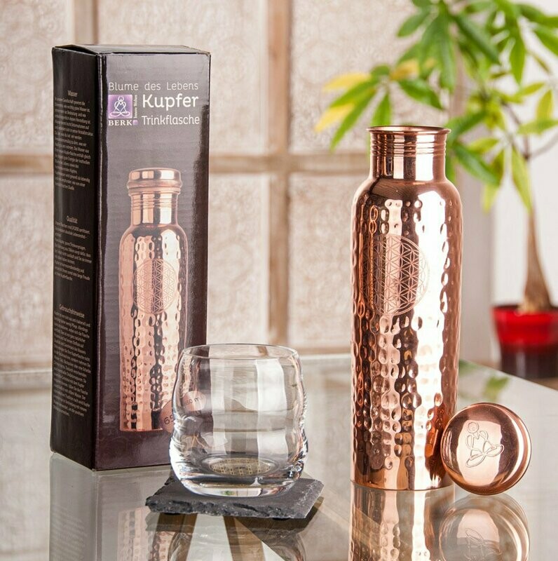 TRINKFLASCHE DELUXE im Kupfer-Design mit Blume des Lebens (Lieferzeit 1-2 Wochen, jetzt vorbestellen!)