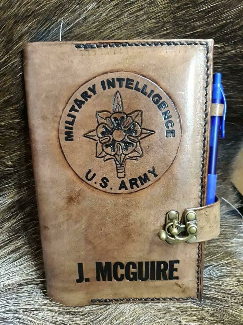 Military Intelligence Leather Book Cover Military Notebook Cover Personalized Journal