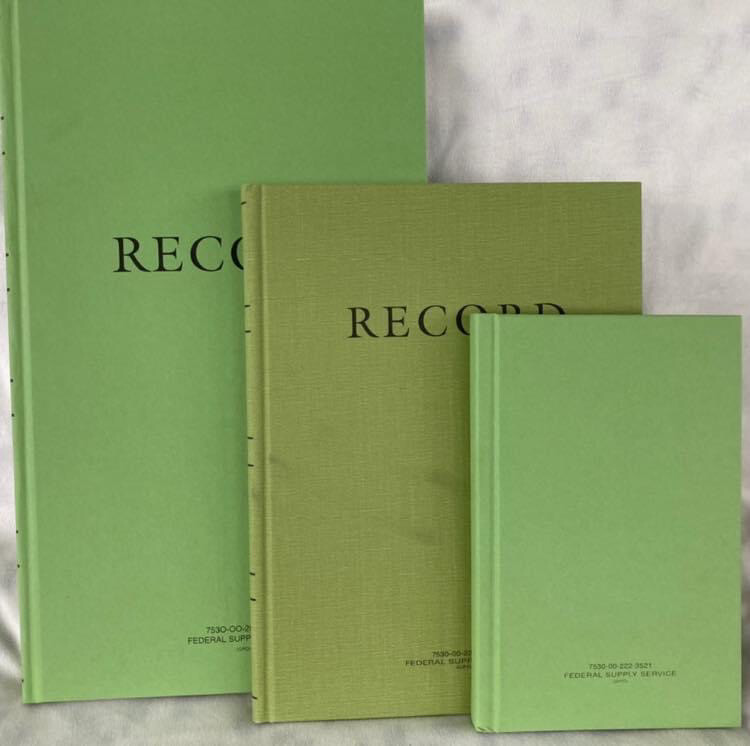8."x10.5" US Military Green Record Book, Military green record book, Military Note Book, Federal Supply Service Green Book, US Army Green