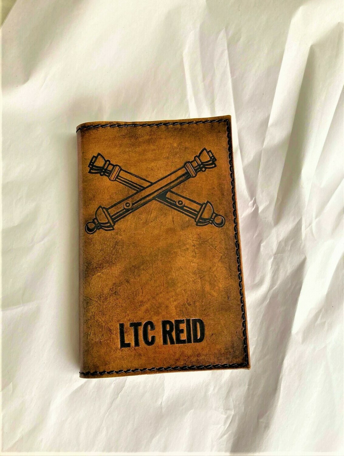 Field Artillery Cross Cannons, Leather Book Cover and Log Book, Personalized Military Leader Book Cover, deployment gift, promotion