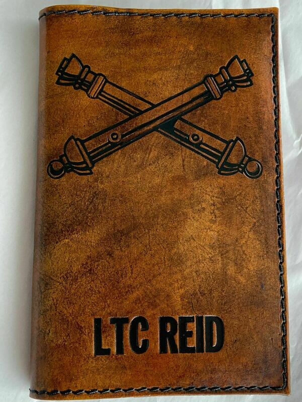 Field Artillery Cross Cannons, Leather Book Cover and Log Book, Personalized Military Leader Book Cover, deployment gift, promotion