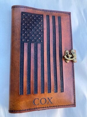 Flag Carved Journal, Leather Leader Book Cover,  Personalized Military Journal, Deployment or Retirement Gift, NCO or Officer Gift