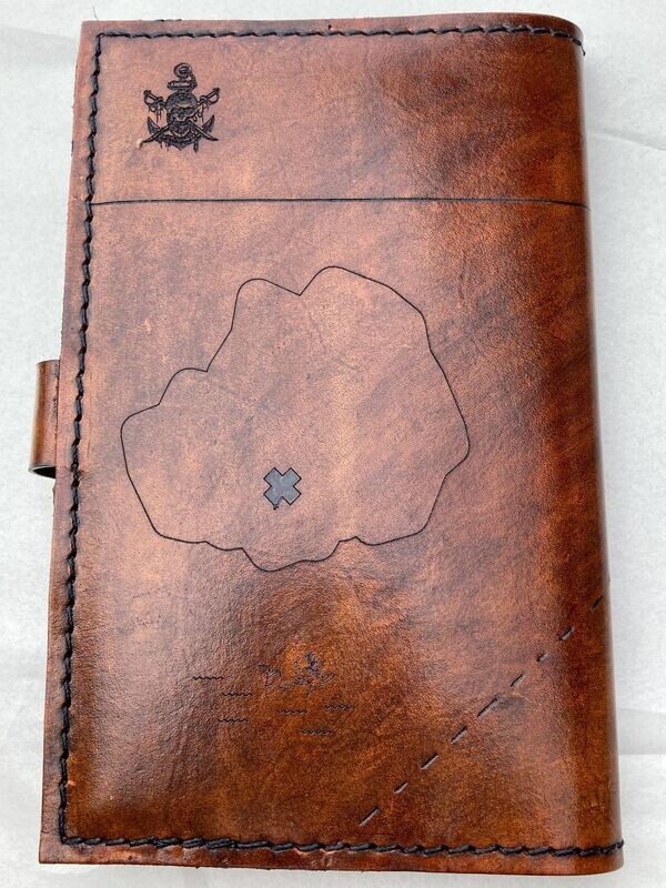 Pirate Map, Leather Military Book Cover, leather journal cover, treasure map, refillable journal, Coast Guard, Navy, Chief Charge Book, Mess