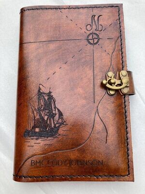 Pirate Map, Leather Military Book Cover, leather journal cover, treasure map, refillable journal, Coast Guard, Navy, Chief Charge Book, Mess