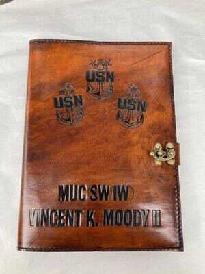 Custom Navy Chief Leather Journal Cover, Chief Charge Book, 3 anchors, Personalized, Military Promotion Gift, Naval Chief Petty Officer