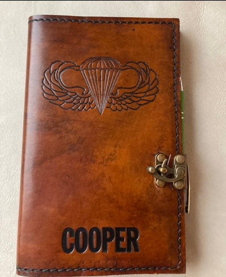Master, Senior, Novice parachutist wings - Leather Military Green Book Cover