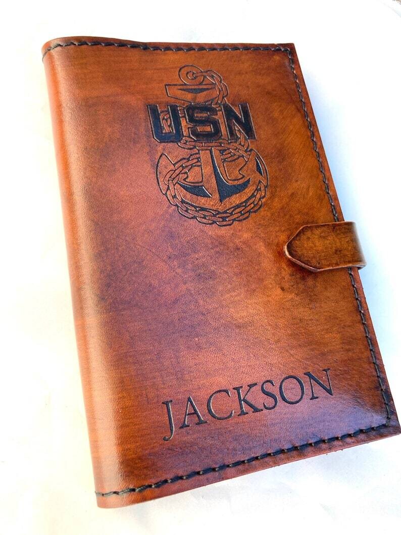 Single Anchor, Navy Chief Leather Journal Cover, Log Book, Personalized Military Deployment, Retirement Gift, Naval Refillable Journal, gift