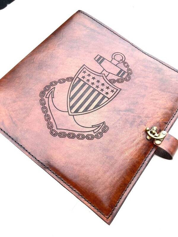 Chief Charge Book with Large Anchor, CCTI, Petty Officer, binder, personalized, leather 3 ring book cover, calendar, binder, organizer