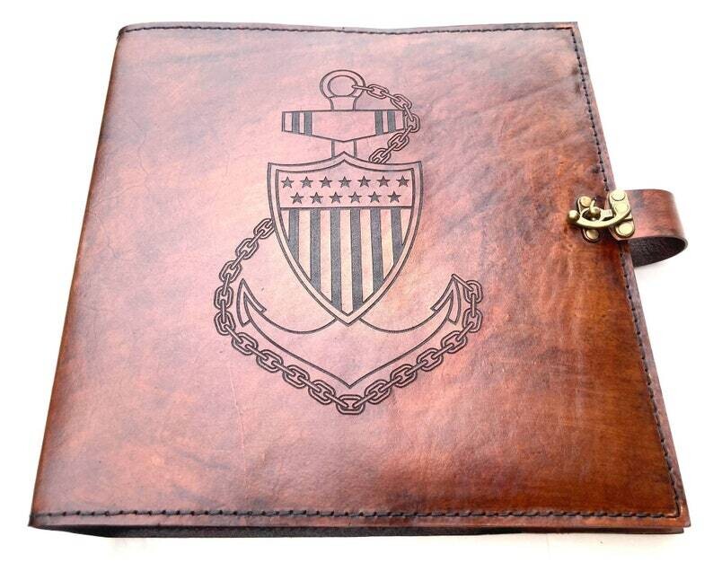 Chief Charge Book with Large Anchor, CCTI, Petty Officer, binder, personalized, leather 3 ring book cover, calendar, binder, organizer