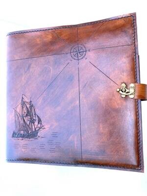 Chief Charge Book, with pirate map design, Coast Guard, CCTI, 3 ring binder, leather binder cover, calendar, organizer, military promotion