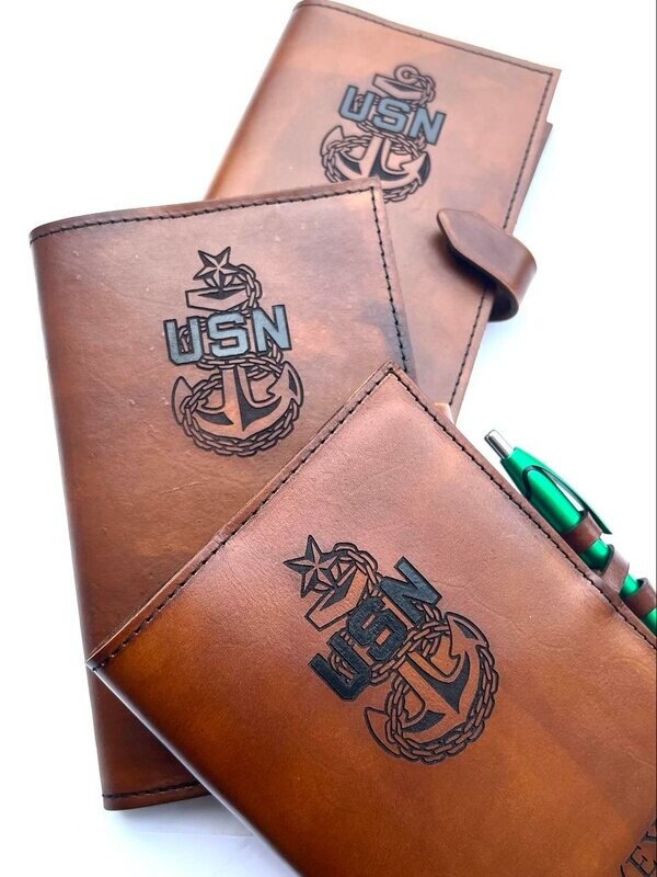 Single Anchor, Navy Chief Leather Journal Cover, Log Book, Personalized Military Deployment, Retirement Gift, Naval Refillable Journal, gift