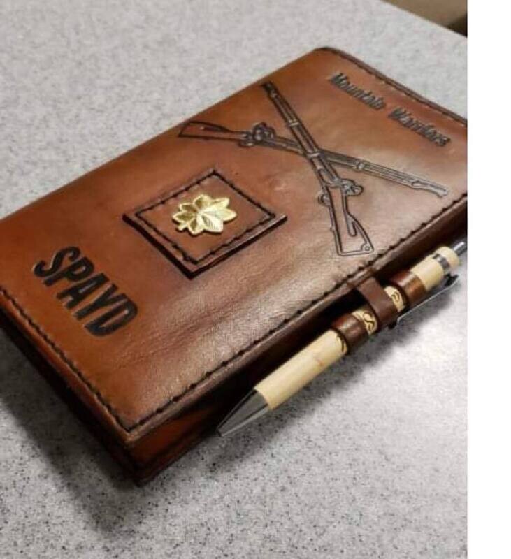 Infantry Cross Rifles, Leather Book Cover, Personalized Military Journal, NCO Gift, Refillable Notebook, Leader Book Cover, deployment gift