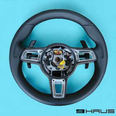 Black Leather Steering Wheel - Black Frame for Porsche