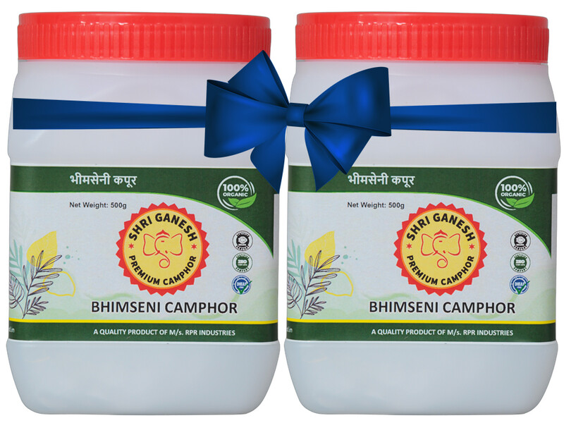 Shri Ganesh Premium Bhimseni Camphor Flakes - 1kg (500g X 2 Jars)