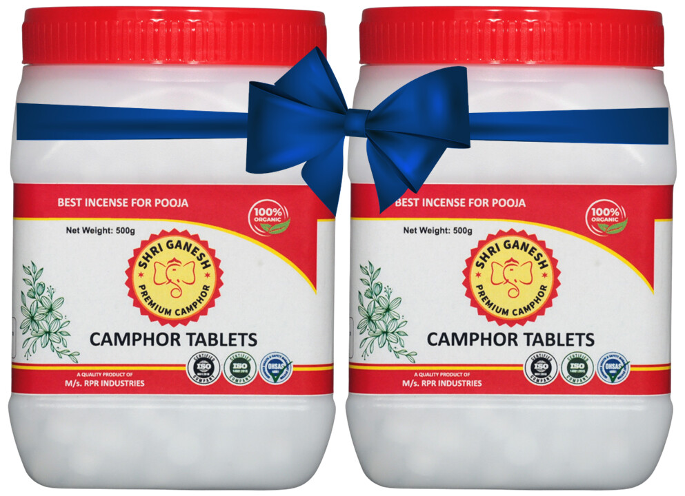 Shri Ganesh Premium Camphor Tablets - 1kg (500g X 2 Jars)