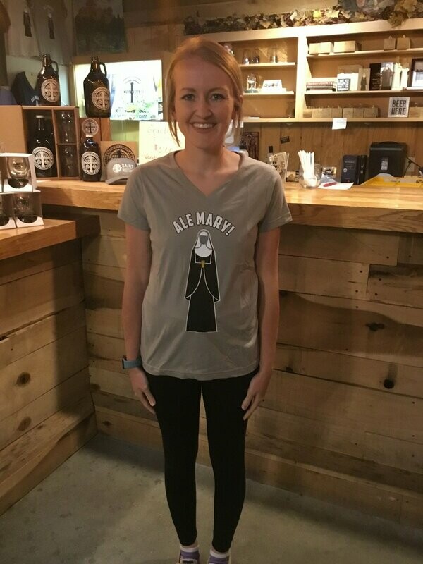 Light Grey Women's V-Neck with White Lettering