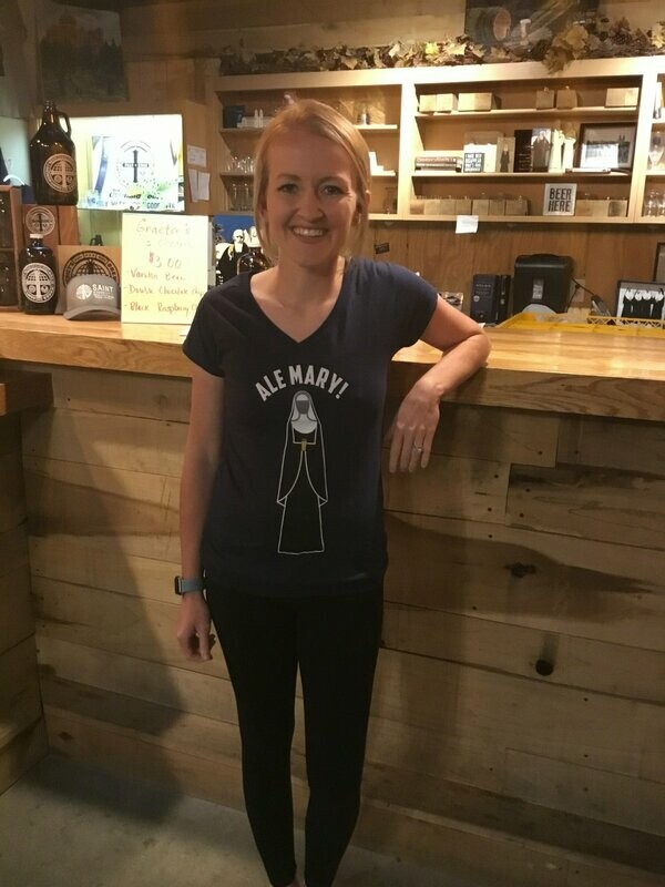 Navy Women's V-Neck with White Lettering