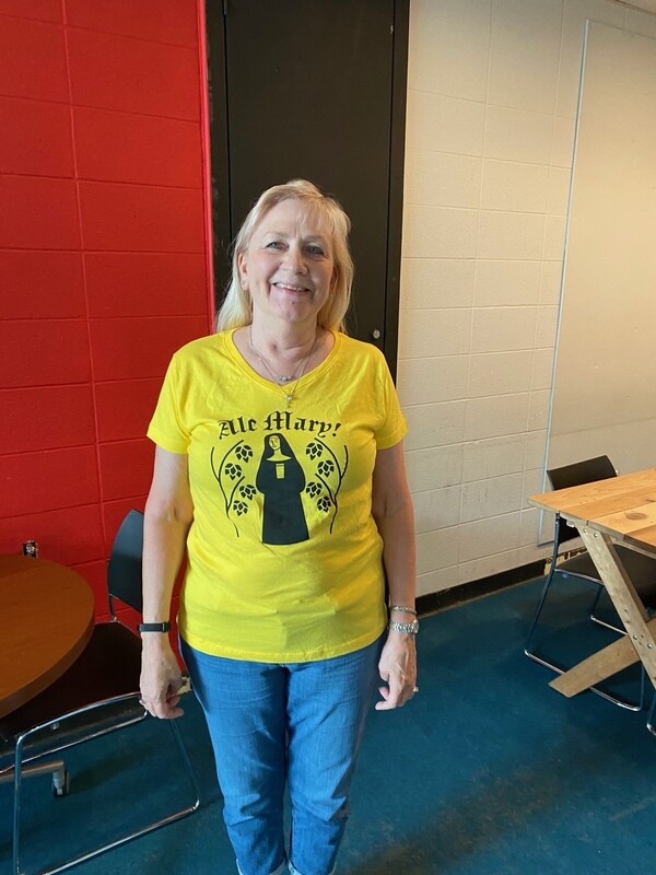 Yellow Women's V-Neck with Black Lettering