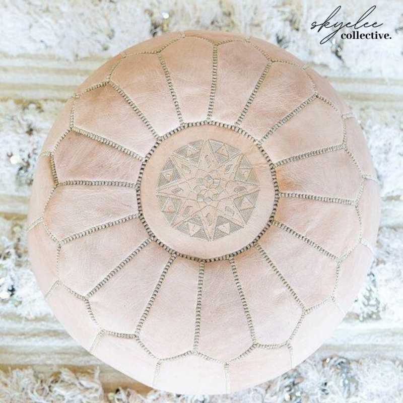 Moroccan Leather Pouf - Vintage Pink