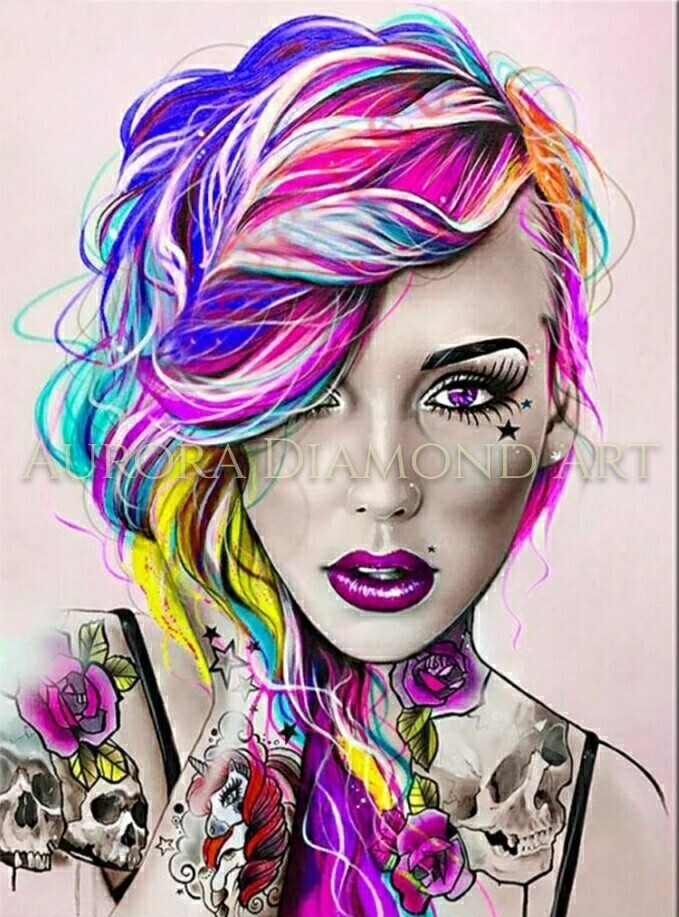 Tattooed Lady Diamond Painting, Colour: Rainbow