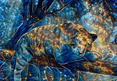 Tiger In Tree Deep Dream Diamond Painting