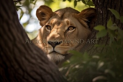 Lion In Tree 1 Diamond Painting
