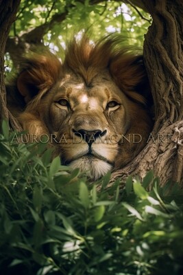 Lion In Tree 3 Diamond Painting