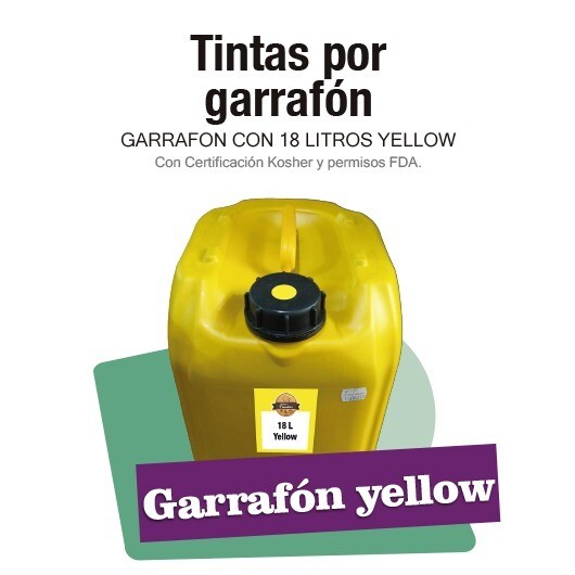 Garrafón con 18 lt de tinta comestible color Amarillo