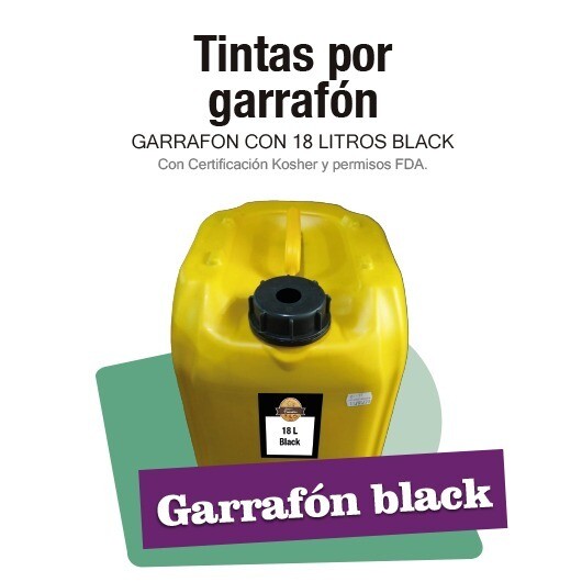Garrafón con 18 lt de tinta comestible color Negro