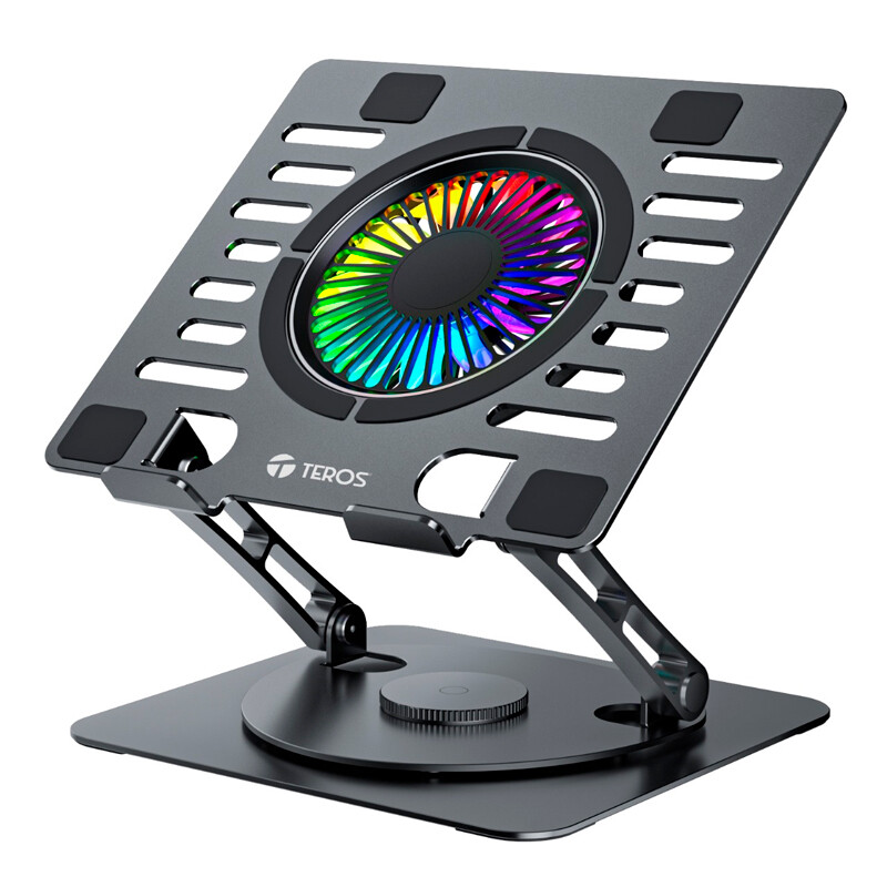 COOLER PARA LAPTOP + SOPORTE TEROS ( TE-7132N ) NEGRO | P/ 10&quot; AL 15.6&quot; | HASTA 8KG | X1 FAN | LED- RGB