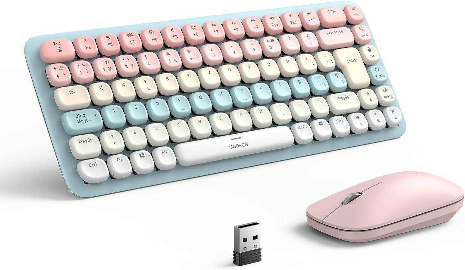 UGREEN Teclado+Mouse Wireless Mec�nico Rosado