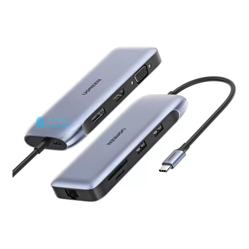 UGREEN - HUB MULTIPUERTO 9 EN 1, USB-C A 2*USB 3.0 A+HDMI+VGA+DP+RJ45 1GBPS+SD/TF+PD, UGREEN, 70301
