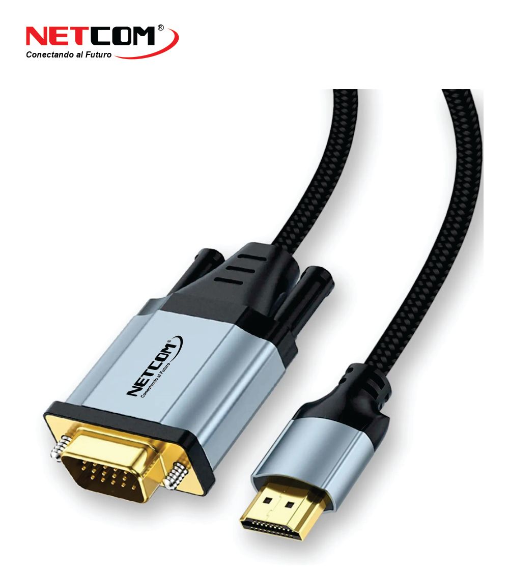 NETCOM - CABLE ADAPTADOR HDMI A VGA  DE 1.80 MTS FULL HD 1080p@60Hz - PE-DP0022
