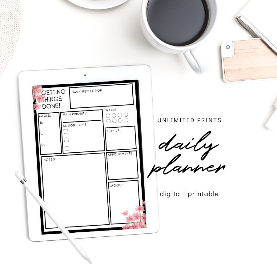 Daily Planning Printable - Goal Focused - Flower Pattern