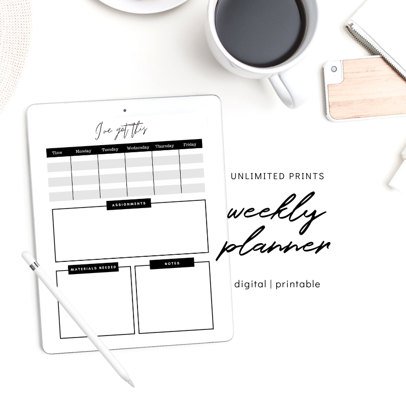 Minimalist Black and White Homeschool Class Schedule, Planning Unlimited Printable