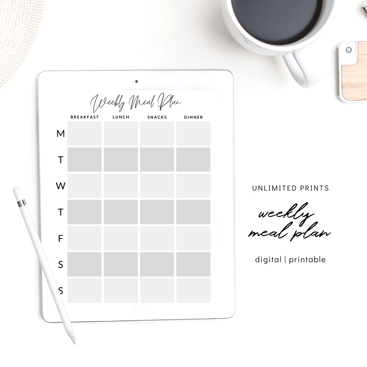 Weekly Meal Printable Planner, Simple and Easy Instant Download, Unlimited Printable or Digital Planner Insert